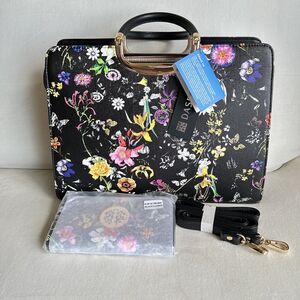 DASEIN Black Floral Fashion Pattern Embossed Handbag with Matching Wallet NWOT